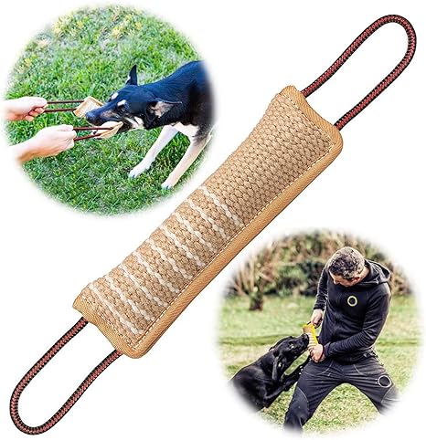 BOW CALICO Biting Sausage for Dogs, Jute Biting Sausage, Very Robust Dog Toy for Dog Training, Tug of War and Tug Games with Dog, 30 cm, with Two Loops