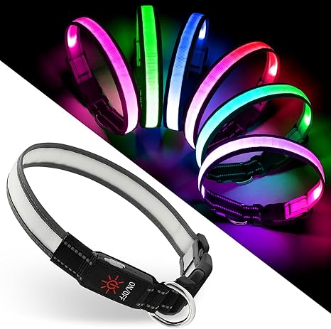 Light Collar Dog, Multicoloured LED Dog Collar with 7 Lighting Modes, USB-C Rechargeable, Real-time Battery Display, Waterproof, Adjustable, Light Collar for Small, Medium, Large Dogs