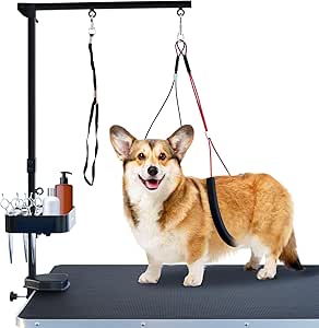 SHELANDY Pet Grooming Arm with Clamp for Large and Small Dogs, 35 Height Adjustable, Includes Two Non Sitting Haunch Holders - Black