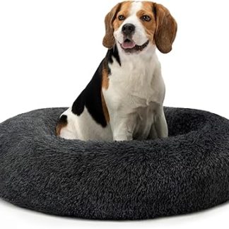 lionto Doughnut Bed for Dogs and Cats, Fluffy Round Dog Bed for Small and Large Pets, Diameter 80 cm, Soft Cat Bed Made of Cuddly Plush, Dog Cushion with Extra Thick Filling, Dark Grey