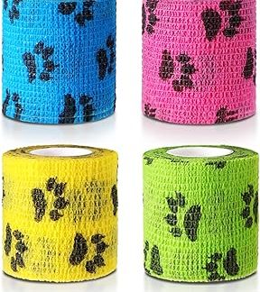 SIGANDG Self-Adhesive Bandages, Breathable Elastic Bandages for Pets, Fur Protective Bandage Bandages, Easy to Tear (5 cm Width) (Pack of 4)