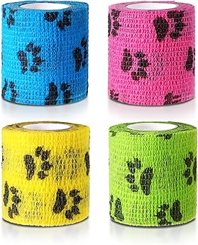 SIGANDG Self-Adhesive Bandages, Breathable Elastic Bandages for Pets, Fur Protective Bandage Bandages, Easy to Tear (5 cm Width) (Pack of 4)