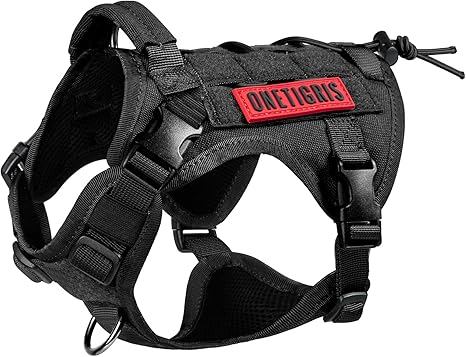 OneTigris Fire Watcher Tactical Dog Harness, Tactical Dog Vest, MOLLE Service Dog Training Harness, 1000D Nylon (M, Black)