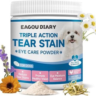 Tear Stain Remover for Dogs - Dog Tear Spot Dietary Supplement for Eye Care & White Grooming, with Lutein, Chamomile, Vitamins, Probiotic Blend, 100g, Chicken Flavour