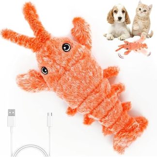 Audasi Hummer Interactive Dog Toy Electric Simulation Plush Lobster Jumping Moving Pet Toy USB Rechargeable Washable Floppy Lobster Moving Cat Toy Wiggly Lobster Dog Game
