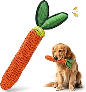 AUSCAT Dog Toy Rope, Durable Carrot Dog Toy Braided with Squeaker, Rope Toy for Puppies, Carrot