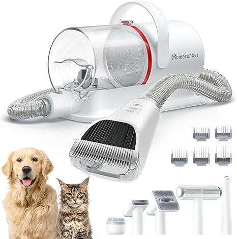 Homerunpet Dog Clipper with Vacuum Cleaner, Ultra Quiet & Super Suction Power Pet Care Set, Professional Dog Hair Clipper with 6 Care Tools, Pet Hair Remover for Dogs Cats, 1.85 L