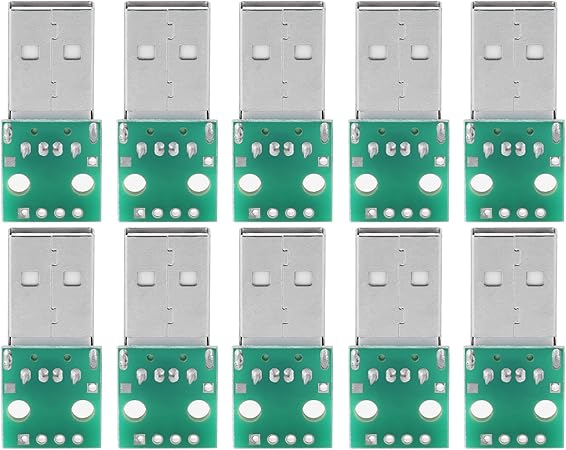 USB A Male to DIP Adapter Board, 4 Pin 2.54 mm Pitch for DIY Electrical Supply/Breadboard Projects, 10 Pieces USB Type A Plug Converter