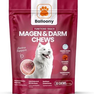 Balloony. Pet Stomach & Intestinal Chews for Dogs - Snacks with Prebiotics, Pumpkin Fibres, Psyllium Husks & MOS - For Healthy Digestion - Hypoallergenic & Developed with Veterinarians (350 g)