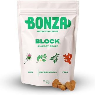 Bonza Bioactive Bites for Dogs - Allergy & Skin Support - Itchy Skin Relief Chew with Botanicals, Omega-3, Probiotics & Prebiotics - Natural Antihistamines, Soothes Skin & Supports Coat - 60 Soft