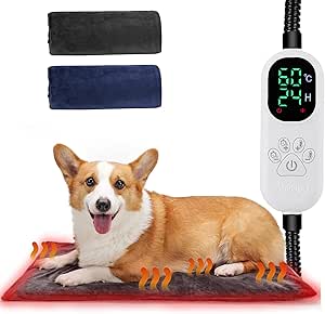 Angelpet Pet Heating Pad L 45 x 70 cm - Electric Blanket for Dogs & Cats, 30-60 °C Temperature & 14 Timers (0-12H/24H), Dog Heating Mat with Auto Screen-Off, Bite-Resistant 1.8 m Cable, 2 Washable