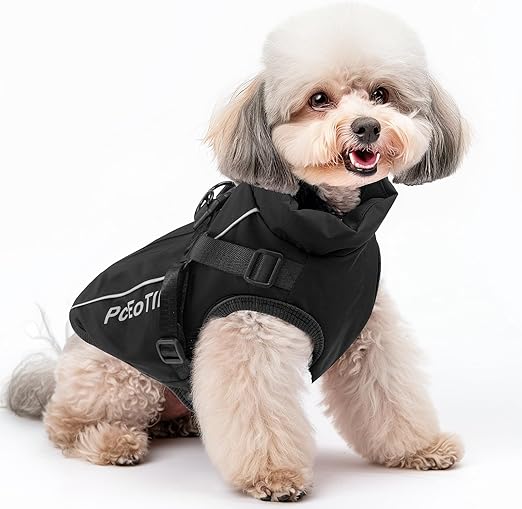 PcEoTllar Waterproof Dog Coat for Small Dogs, Warm Reflective Jacket with Harness for Winter, Ski Costume, Cotton, Dog Sweater