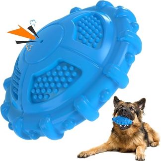 MASBRILL Indestructible Dog Toy for Small Medium Large Dogs, Squeaky Interactive Dog Toy Unbreakable Dental Care Chew Toy Robust Natural Rubber Dog Toy for Boredom, Blue