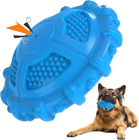 MASBRILL Indestructible Dog Toy for Small Medium Large Dogs, Squeaky Interactive Dog Toy Unbreakable Dental Care Chew Toy Robust Natural Rubber Dog Toy for Boredom, Blue