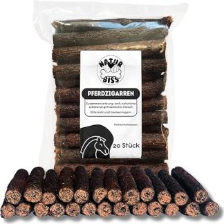Naturbiss Horse Dog Cigars - Pack of 20 (12 cm) - Hypoallergenic & Grain-Free Cigar - Monoprotein, 98% Muscle Meat Rolls - Air-Dried Horse Meat Dog Snack