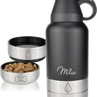 Milu Dog Water Bottle for On the Go 950 ml - Water Bottle with Food Bowl, Insulated Stainless Steel Dog Drinking Bottle, Dog Bottle with Food Container, Bowl, Dog, Hiking, Travel, Walking
