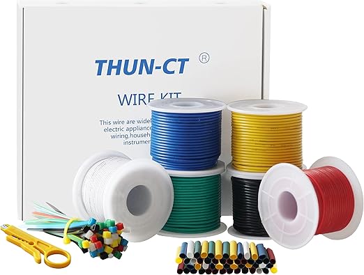 THUN-CT 0.52 mm² 20AWG Electrical Wire Cable Kit 6 Different Colours Total Length 73.2 Metres (12.2 Metres Each Spools) Tinned Copper Wire Insulated Electronic Wire for DIY