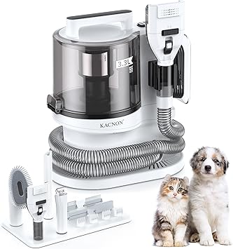 KACNON Dog Clipper with Vacuum Cleaner (3.3 L, 13 kPa) - All in One Pet Care Set - Quiet Clipper Dog Cat - Pet Hair Vacuum Cleaner Electric Pet Brush