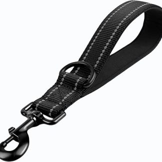 Short Dog Lead 30 cm, Short Dog Lead with Metal Clip and Soft Padding, Reflective Nylon Dog Lead Suitable for Medium Large Dogs (Black, S)