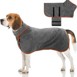 Jostift Dog Bathrobe, Microfibre Dog Bathrobe, Bath Towel, Extra Absorbent, Quick Drying Dog Bathrobe, Dog Towel with Adjustable Straps for Large, Medium and Small Dogs (Grey, M)