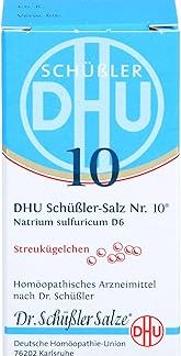 DHU Schüßler Соль № 10, сульфат натрия D6, гранулы для внутренней очистки – минеральная соль для внутренней очистки – оригинал – экологически чистая, в фармацевтической стеклянной упаковке, 10 г гранул.