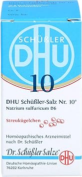 DHU Schüßler Соль № 10, сульфат натрия D6, гранулы для внутренней очистки – минеральная соль для внутренней очистки – оригинал – экологически чистая, в фармацевтической стеклянной упаковке, 10 г гранул.