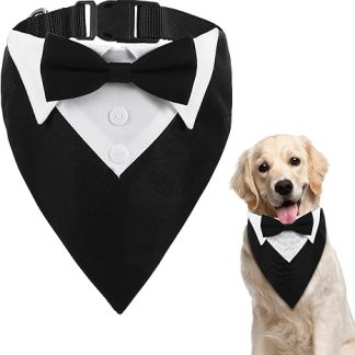 Larrel Formal Dog Tuxedo Dog Tuxedo Bow Tie Adjustable Dog Bow Tie Bandana Collar Wedding Party Dog Bandana Cotton Bandana Dog Collar for Wedding Birthday Costumes