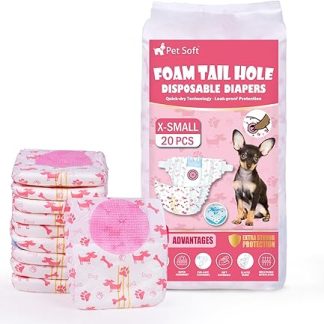Pet Soft Dog Nappies for Female Dogs, Pack of 20 Disposable Nappies for Dogs & Cats, Highly Absorbent Cat Nappies Heat Pants for Female Dogs, with Adjustable Tail Hole (XS - 20 Pieces)