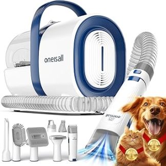 oneisall Dog Clipper with Vacuum Cleaner, Super Suction Power with 12000 Pa Sucks 99.99% of Pet Hair, Quiet Clipper, Dog Cat Dog Hair Trimmer with 7 Care Tools