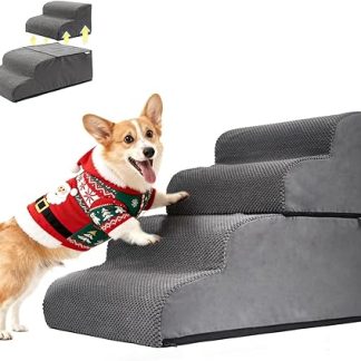 Mora Pets Dog Stairs, Pet Stairs for Bed and Sofa, Dog Stairs, 4 Steps & Separable (1 Stair = 2 Solutions), Non-Slip, Washable Cover, Dog Ramp Made of Sponge