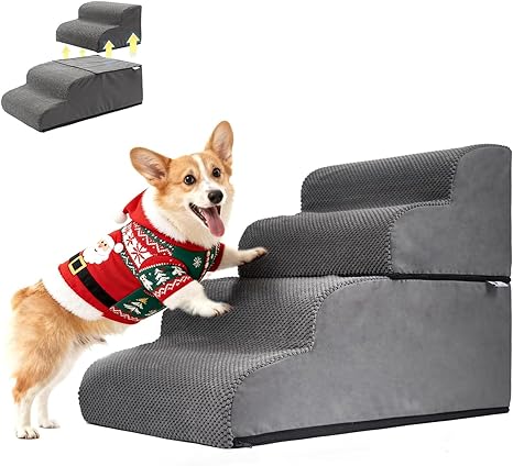 Mora Pets Dog Stairs, Pet Stairs for Bed and Sofa, Dog Stairs, 4 Steps & Separable (1 Stair = 2 Solutions), Non-Slip, Washable Cover, Dog Ramp Made of Sponge