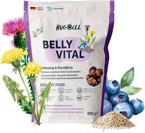 BugBell 800 g Premium Dry Food, Gentle on the Stomach, Hypoallergenic, for Pancreas or Liver Problems, Dandelion, Milk Thistle, Prebiotics & Probiotics