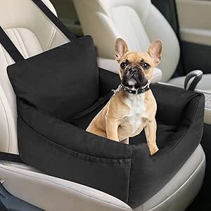 Ezvsevuo Dog Car Seat, 54 x 52 x 35 cm - Dog Seat Car Rear Seat, Dog Car Seat Small Dogs, Dog Basket Car with Removable Washable Dog Cushion & Storage Bags, Black