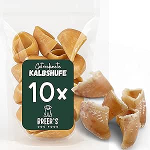 BREERs Dried Calf Hooves for Dogs, Pack of 10, Made in Germany, Chew Items for Large and Small