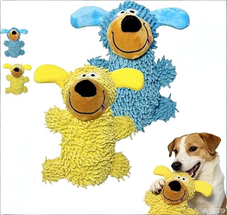 Lamvpiny Generisch Giggling Teeth Cleaning Toy in Dog Colours, Dog Toy Cuddly Toy with Squeaker for Business, Anti-Stress Dog for Small, Medium, Large Dogs (Yellow + Blue)