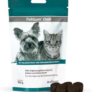 Alvafet FeliGum Oxal to Reduce Urinary Stone Formation, Diet Supplementary Food for Cats and Small Dogs with Potassium Citrate, Chew Drops 160 g