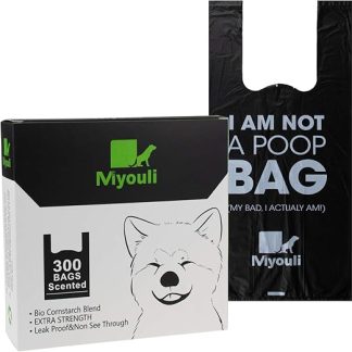 Miyouli Pack of 300 Biodegradable Dog Bags, 100% Leak-Proof, Extra Thick, Environmentally Friendly for Dogs, Waste Bags with Handle, Fragrance of Sea Wind