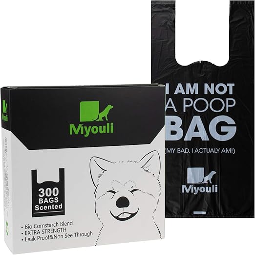 Miyouli Pack of 300 Biodegradable Dog Bags, 100% Leak-Proof, Extra Thick, Environmentally Friendly for Dogs, Waste Bags with Handle, Fragrance of Sea Wind