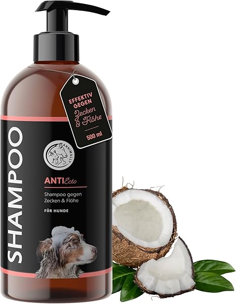 Annimally Anti Tick and Flea Shampoo Dog - Shampoo Against Ticks, Fleas & Mites for Dogs - Dog Shampoo with Neem Extract (500 ml)