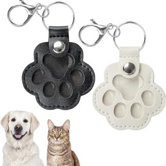 Kiiwah Pack of 2 Pet Hair Memory Key Rings for Dog Cat Keepsake of Deceased Dog Cat Paw Shaped Pendant, Gift for Dog Owners Cat Lovers (Black + White)