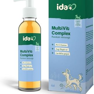 IdaPlus BARF Vitamins Liquid - With 17 Vitamins (A, B1, B2, B6, B12, C, D3, K3 ) - Supplementary feed for dogs & cats - Prevents deficiencies & Promotes vitality - Made in Germany (200 ml)