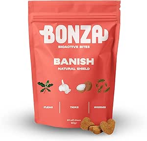 Bonza Natural Flea, Tick & Worm Repellent for Dogs - Bioactive Soft Chews with Coconut Oil, Pumpkin Seed, Apple Cider Vinegar & Botanicals - Chemical-Free Pest Support, 60 Soft Chews