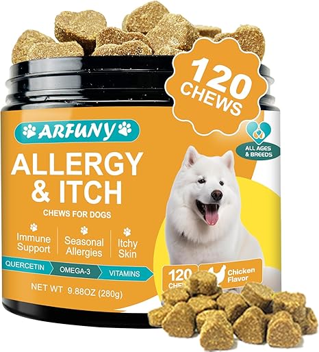 Allergy for Dogs - Against Itching - Soothes Itchy Skin, Paws, Ears - Immune System Strengths - For Dogs that Scratch, Itch & Lick - With Chicken Flavour, Pack of 120