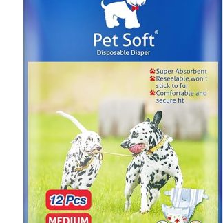 Pet Soft Disposable Dog Nappies for Female Dogs, Pack of 12, Highly Absorbent Cats Dog Nappies for Female Dogs, Incontinence, Heat, Urinary Tract (M, 12)