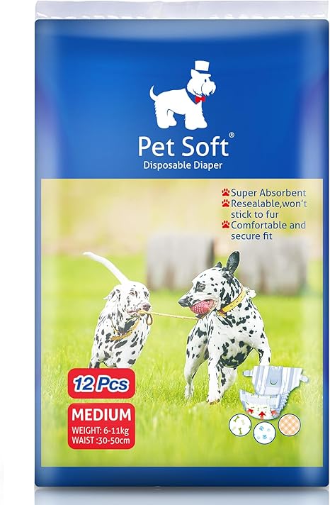 Pet Soft Disposable Dog Nappies for Female Dogs, Pack of 12, Highly Absorbent Cats Dog Nappies for Female Dogs, Incontinence, Heat, Urinary Tract (M, 12)