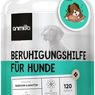 Calming Agent for Dogs - 120 Relaxation Capsules with Taurine, Ashwagandha, Passion Flower & Vitamin B1 - Alternative to Sleeping Pills for Anxiety, Stress, Anxiety - High Acceptance - animigo
