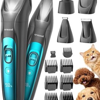 oneisall 4-in-1 Quiet Dog Cat Clippers with LED Light, 2025 Pet Hair Care for Dog Clippers & Paw Trimmer & Claw Grinder, 2000 mAh Rechargeable Dog Hair Trimmer