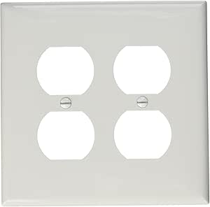 Leviton PJ82-W 2-Gang Duplex Receptacle Wallplate, Midway Size, White by Leviton
