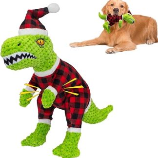 Chongqile Christmas Plush Toy for Dogs - Squeaky Toy Dinosaur with Crinkle Paper - Interactive Funny Toy Small and Medium Breeds