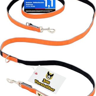 Hundefreund 6-in-1 Multifunctional Lead, Adjustable Dog Lead 3 m for Medium and Large Dogs with 3 Rings, Reflective Neck Lead, Lead and Shoulder Lead for Hanging in One